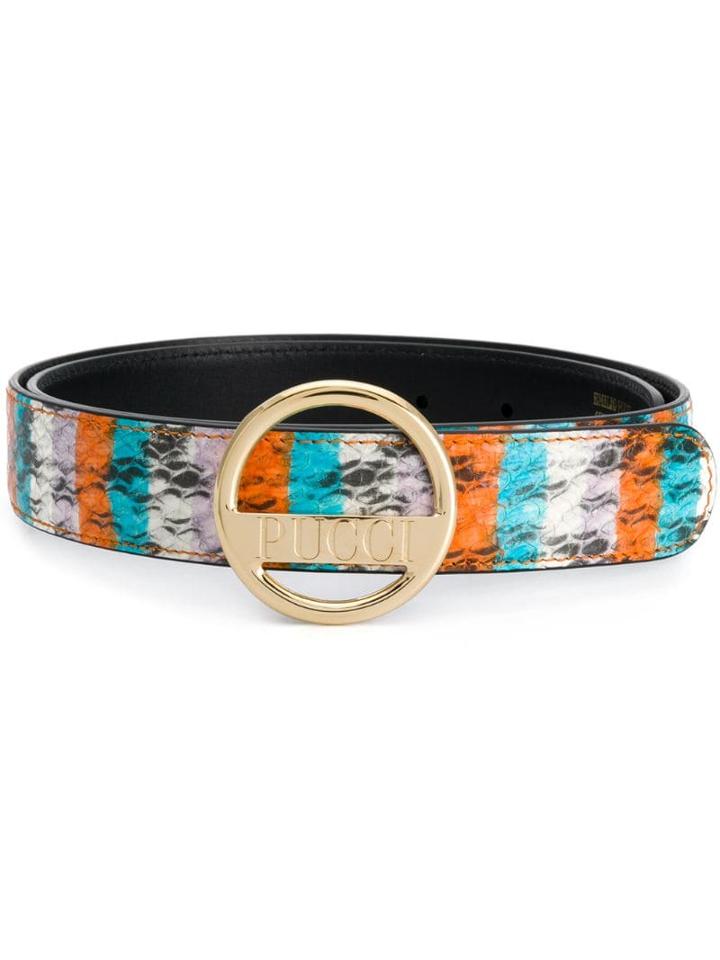 Emilio Pucci Striped Ayers Logo Buckle Belt - Blue