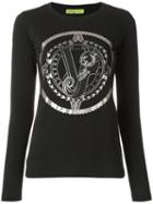 Versace Jeans - Foil Logo Long Sleeve Top - Women - Cotton - L, Black, Cotton