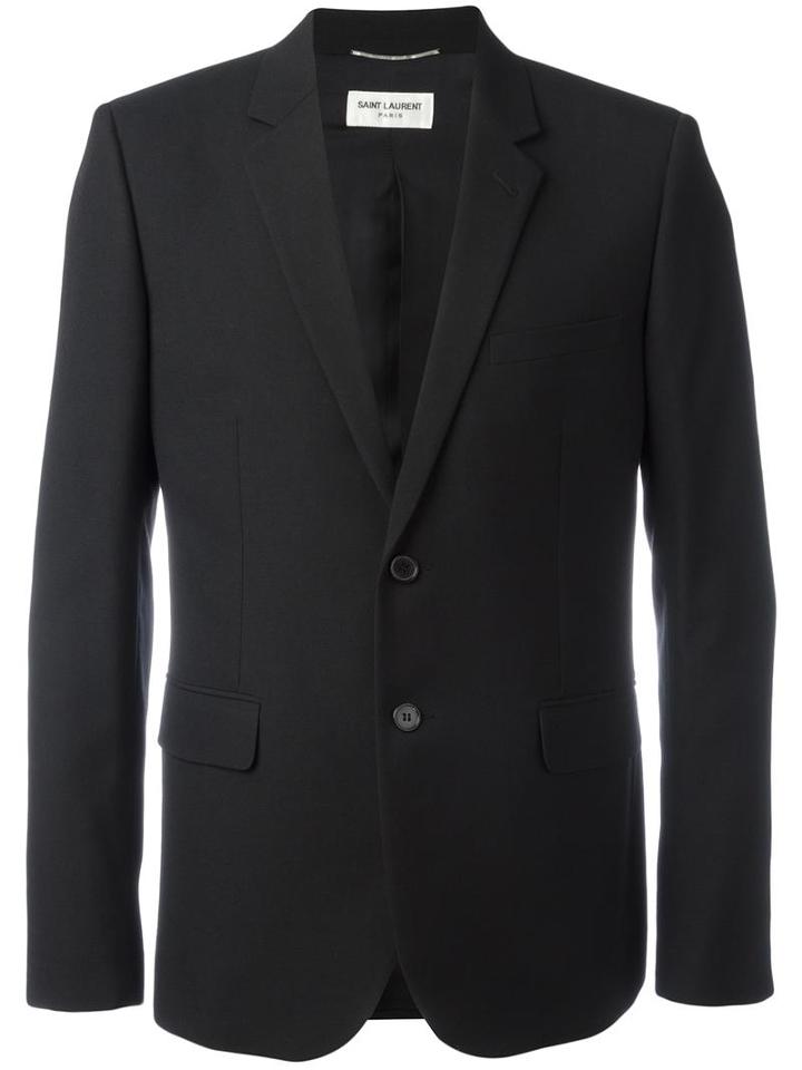 Saint Laurent Single Breasted Jacket, Men's, Size: 52, Black, Virgin Wool/cotton/silk
