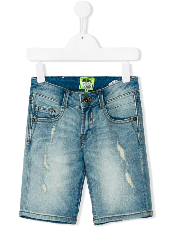 Vingino - Distressed Denim Shorts - Kids - Cotton/spandex/elastane - 12 Yrs, Blue