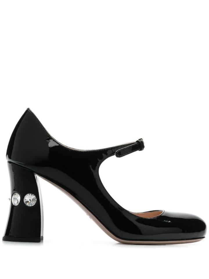 Miu Miu Crystal Heel Mary Jane Pumps - Black