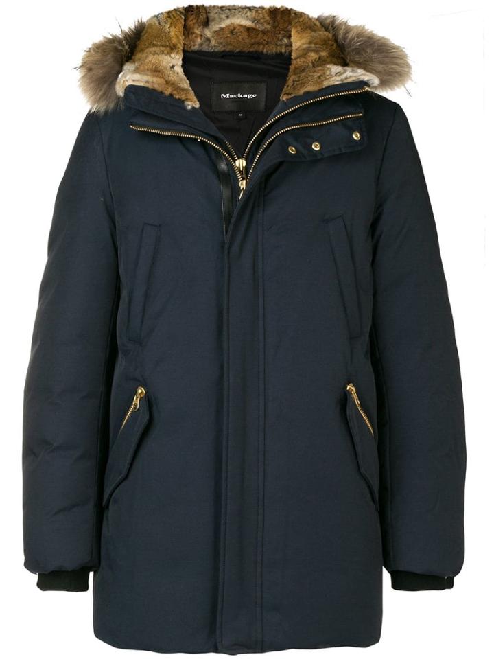 Mackage Raccoon Fur Trimmed Hood Padded Coat - Blue