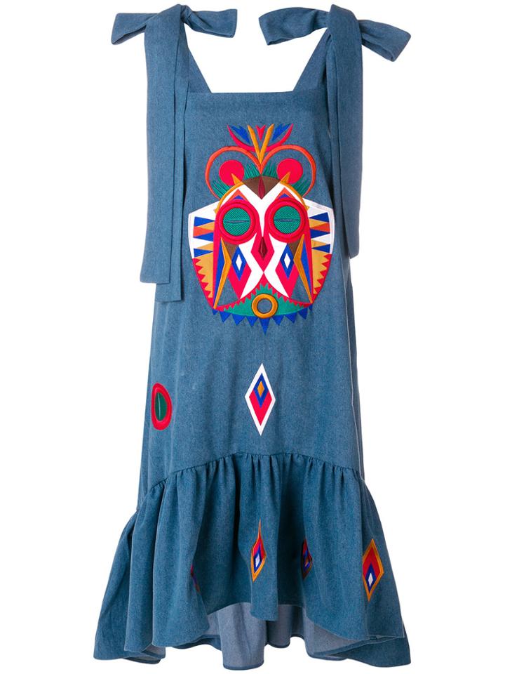 Katya Dobryakova Owl Mask Denim Sundress - Blue