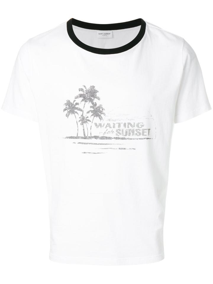 Saint Laurent Distressed-effect Printed Ringer T-shirt - White
