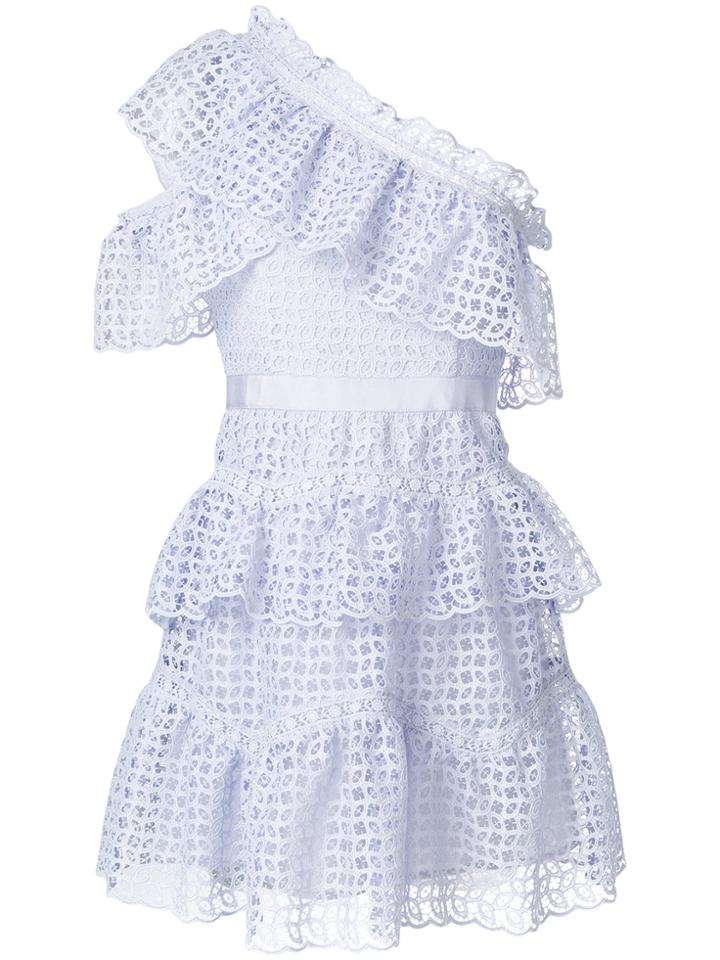 Self-portrait Asymmetric Openwork Lace Dress - Pink & Purple