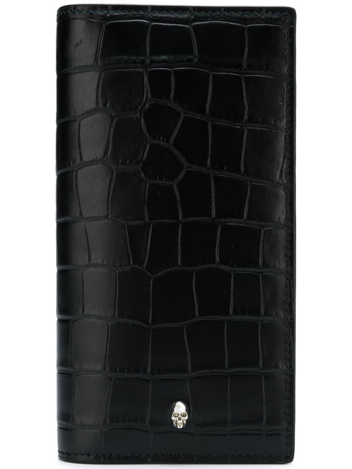 Alexander Mcqueen Skull Crocodile Long Wallet - Black
