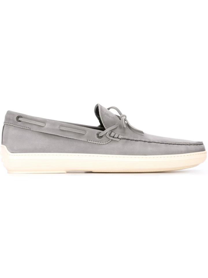 Tod S Classic Deck Shoes, Men's, Size: 6.5, Grey, Calf Leather/leather/rubber
