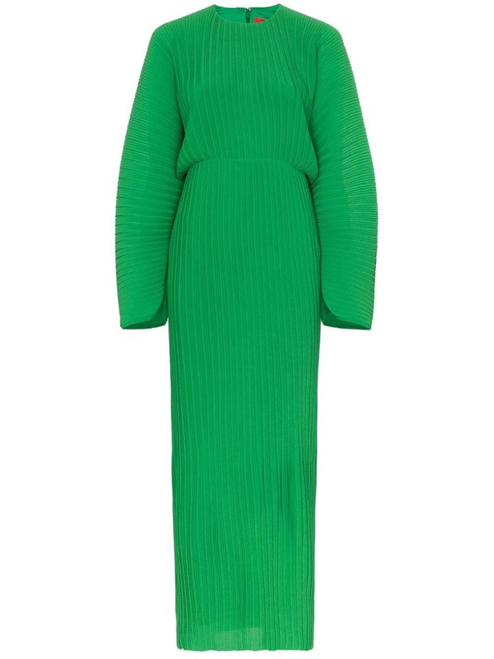 Solace London Mirabelle Micro Pleated Long Sleeve Maxi Dress - Green