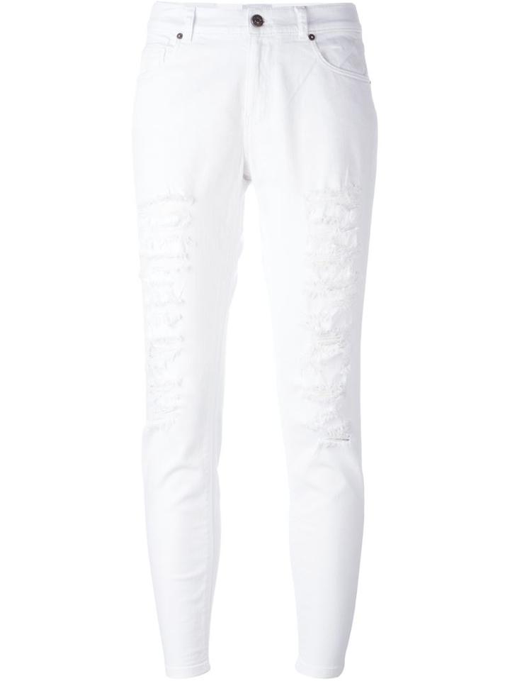 Gaelle Bonheur Distressed Skinny Jeans, Women's, Size: 27, White, Cotton/spandex/elastane