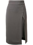 Estnation - Front Slit Skirt - Women - Polyester/triacetate - 36, Green, Polyester/triacetate