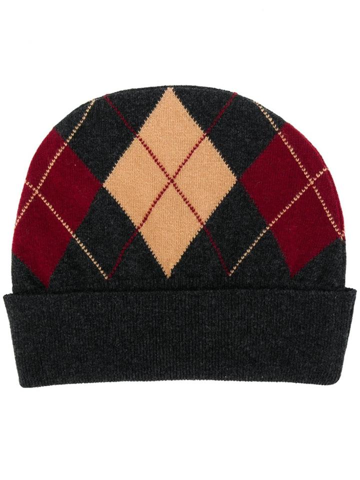 Pringle Of Scotland Argyle Intarsia Knit Beanie - Grey