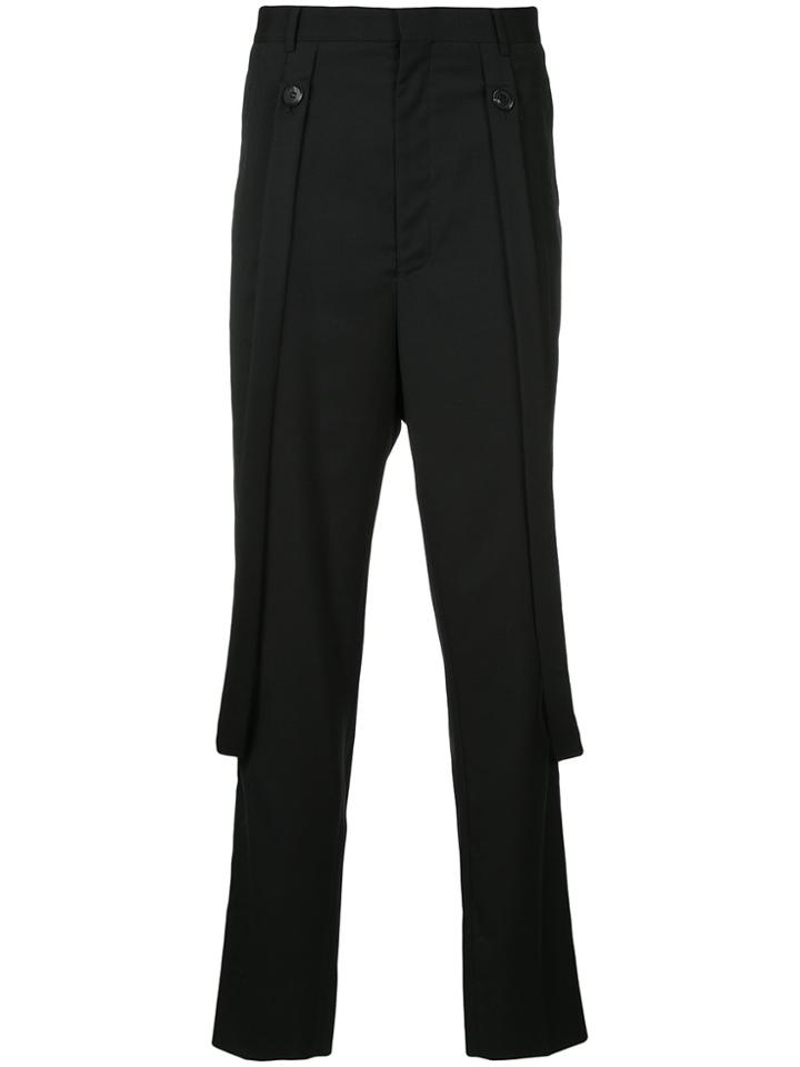 Consistence Slim Fit Trousers With Hanging Suspenders - Black