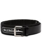 Balenciaga Black And White Logo Print Leather And Cotton Belt