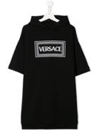 Young Versace Logo Hooded Sweatshirt Dress - Black