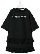 Philosophy Di Lorenzo Serafini Kids Teen Ruffled Logo Dress - Black