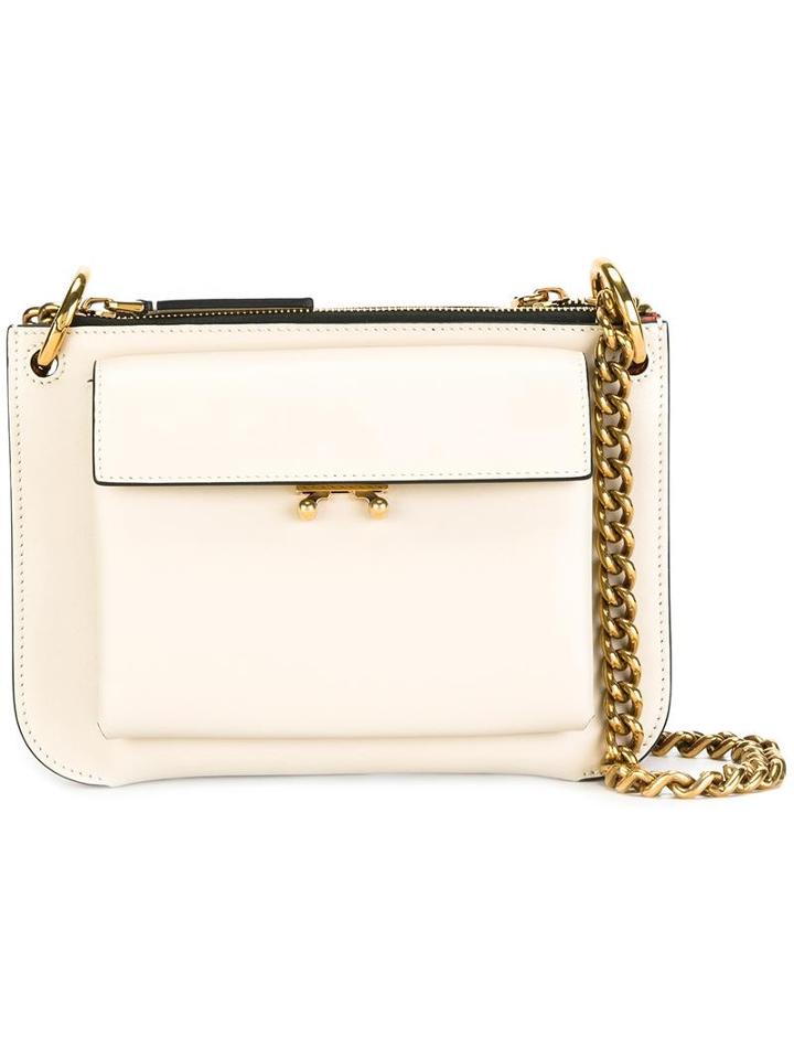 Marni Pocket Crossbody Bag, Women's, White, Calf Leather