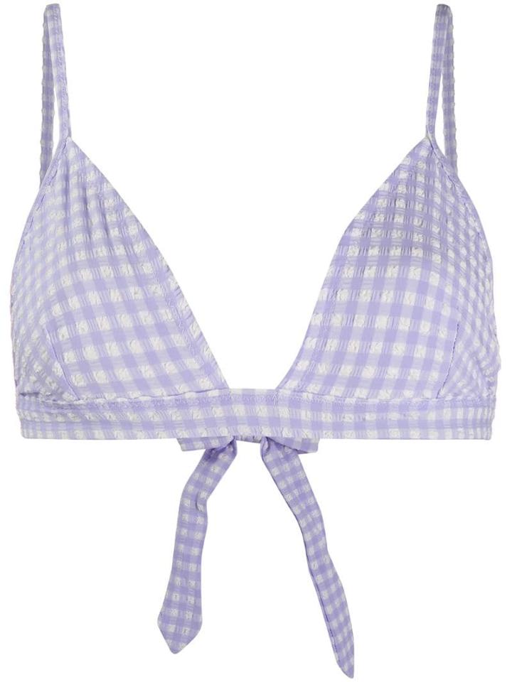 Ganni Check Printed Bikini Top - Purple