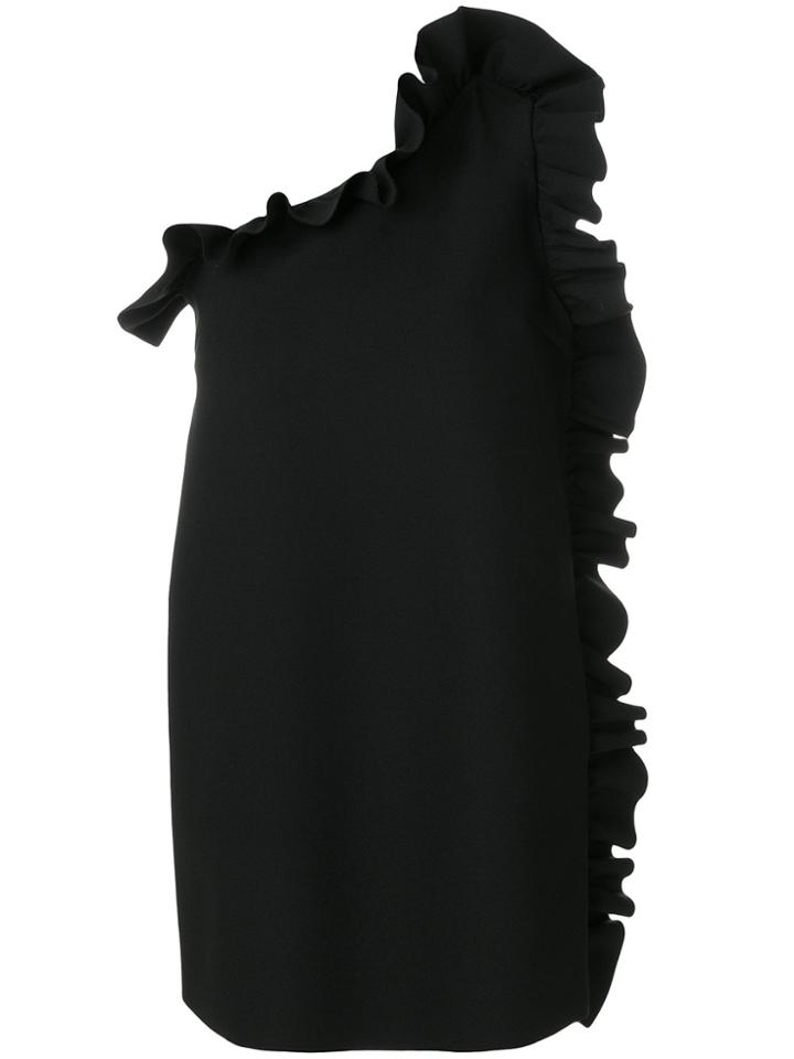 Msgm One Shoulder Ruffle Trim Dress - Black