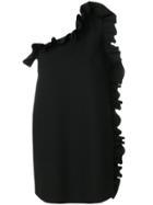 Msgm One Shoulder Ruffle Trim Dress - Black