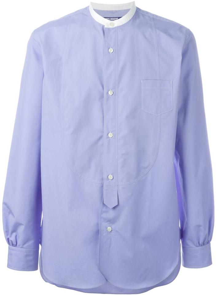 Junya Watanabe Comme Des Garçons Man Collarless Shirt, Men's, Size: M, Blue, Cotton