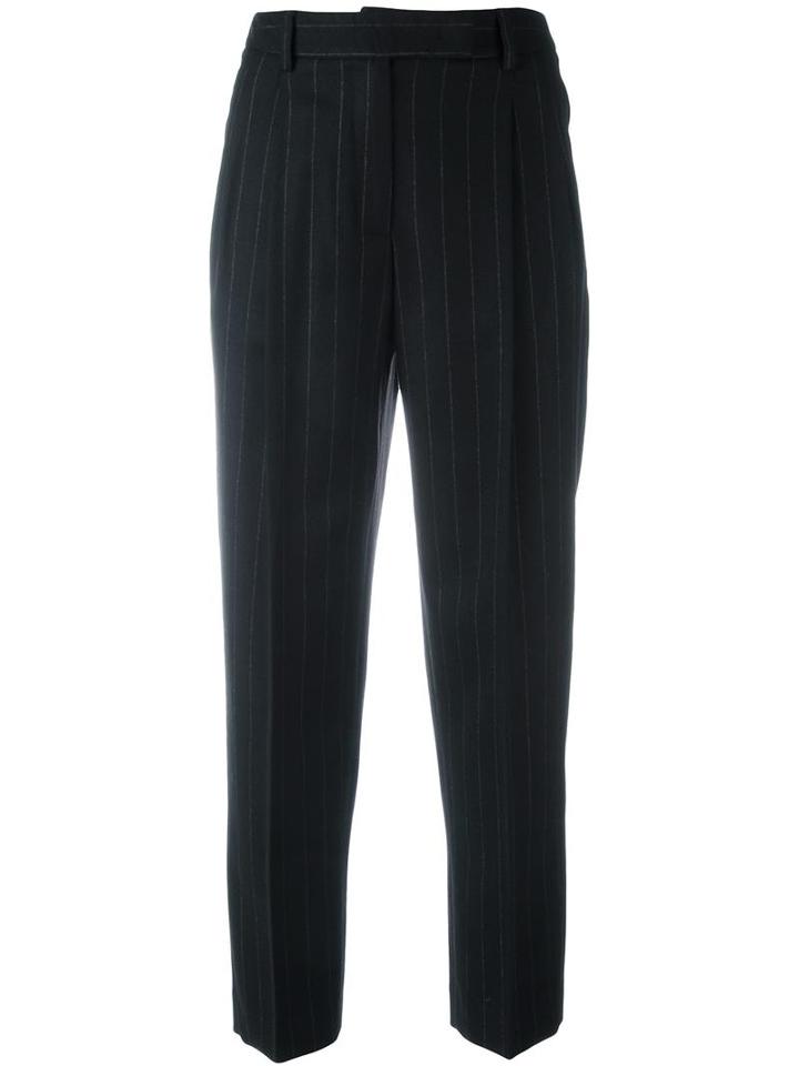 Alberto Biani Pinstriped Pleated Tapered Trousers, Women's, Size: 44, Black, Cotton/spandex/elastane/cashmere/virgin Wool
