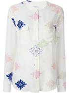 Equipment Collarless Flower Pattern Button Down Shirt, Women's, Size: S, White, Silk