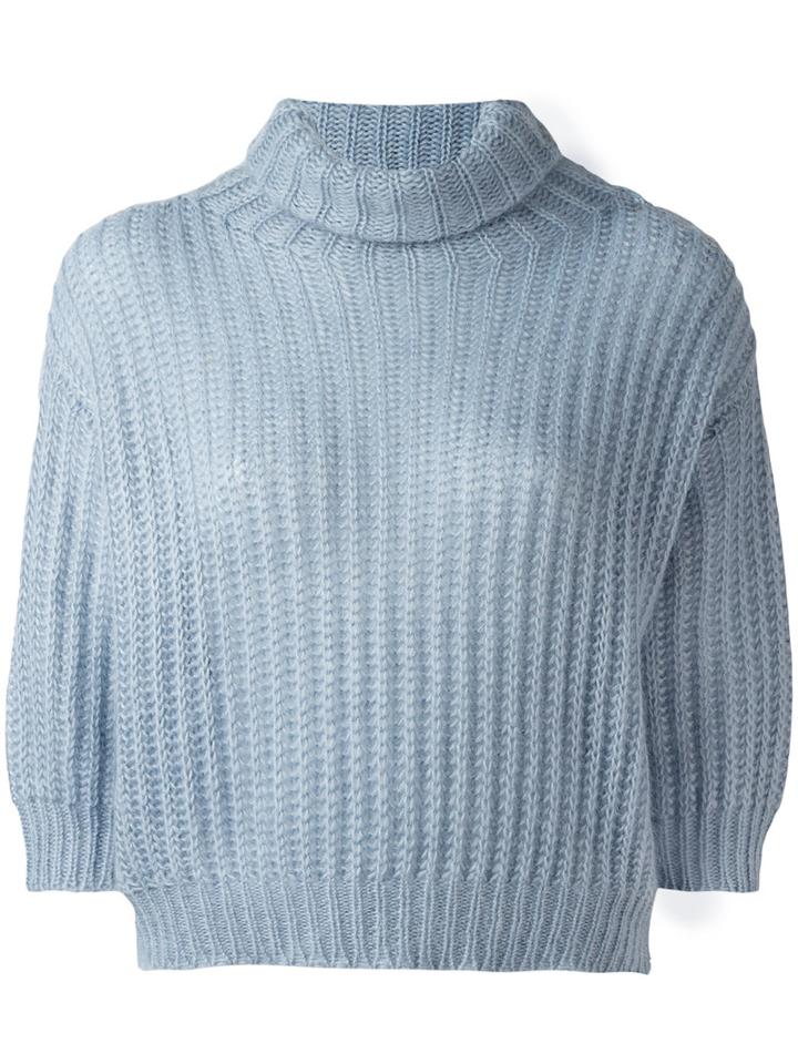 Brunello Cucinelli Ribbed Detail Jumper, Women's, Size: Medium, Blue, Polyamide/mohair/wool