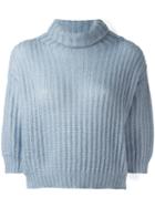 Brunello Cucinelli Ribbed Detail Jumper, Women's, Size: Medium, Blue, Polyamide/mohair/wool