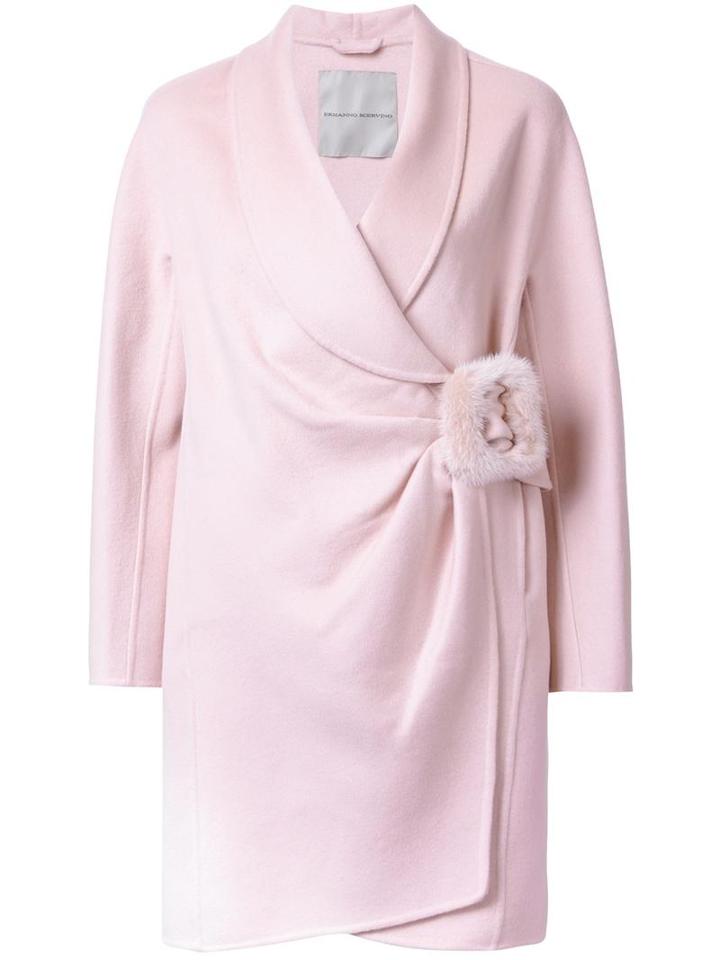 Ermanno Scervino Wrapped Buckled Mid Coat, Women's, Size: 48, Pink/purple, Angora/virgin Wool