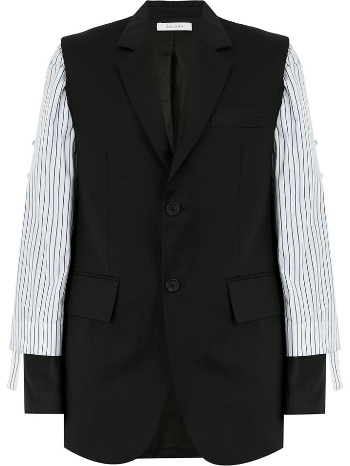 Delada Contrasint Sleeve Blazer - Black