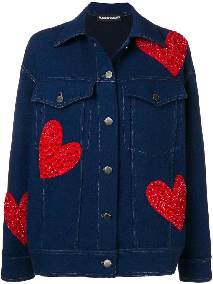 House Of Holland X Woolmark Sequin Heart Print Oversized Denim Jacket