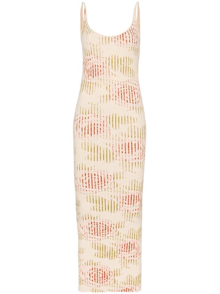 Paco Rabanne Floral Ribbed Midi Dress - Multicolour