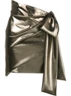 Saint Laurent Asymmetric Draped Mini Skirt, Women's, Size: 40, Grey, Silk/metal