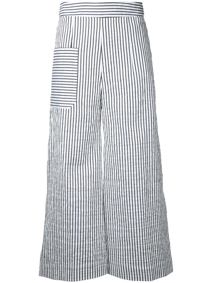 Eudon Choi Striped Cropped Trousers, Women's, Size: 10, Blue, Cotton/linen/flax/polyamide/polyester