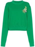 Off-white Graphic Print Cropped Sweater - Green