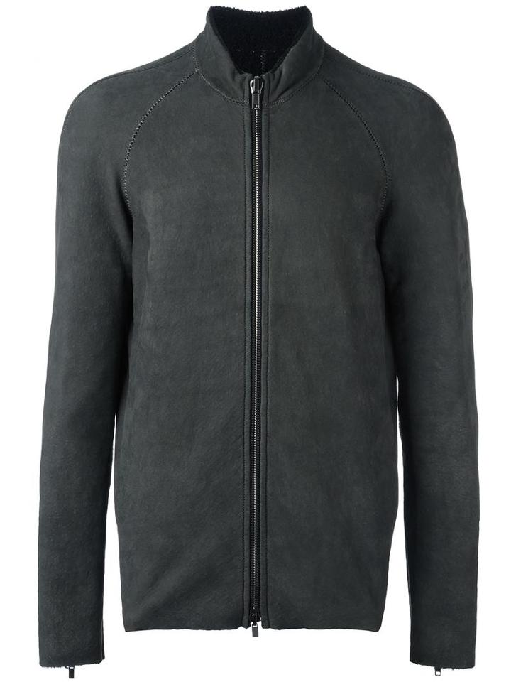 Salvatore Santoro Zip-up Long Sleeve Jacket, Men's, Size: 48, Grey, Leather/cotton