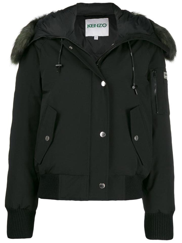 Kenzo Faux Fur Hooded Bomber Jacket - Black