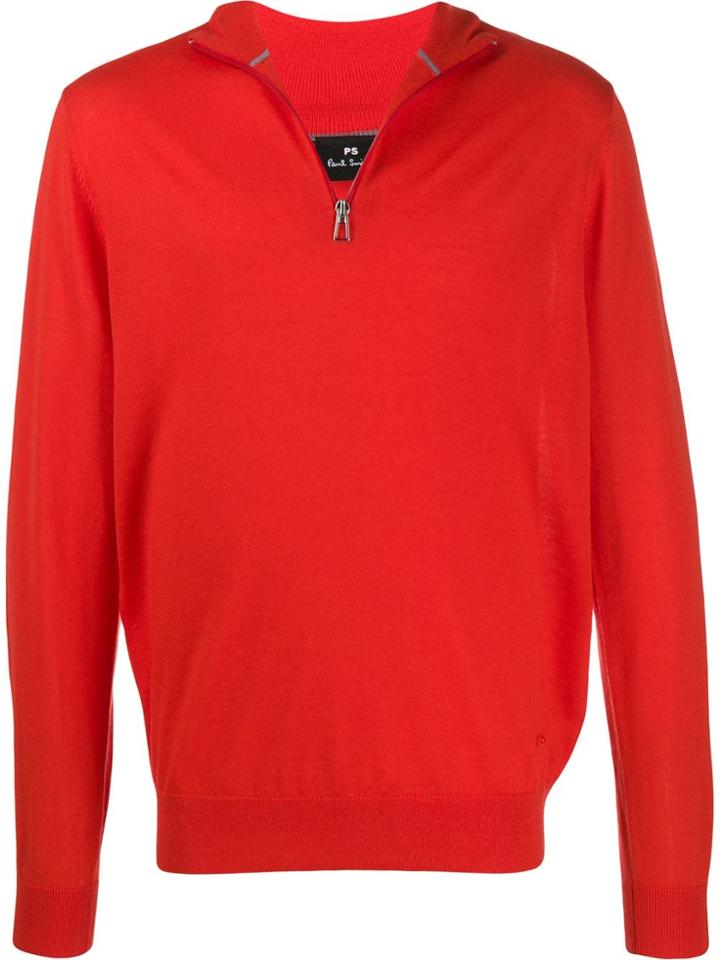 Ps Paul Smith Zip-up Funnel-neck Pullover - Red
