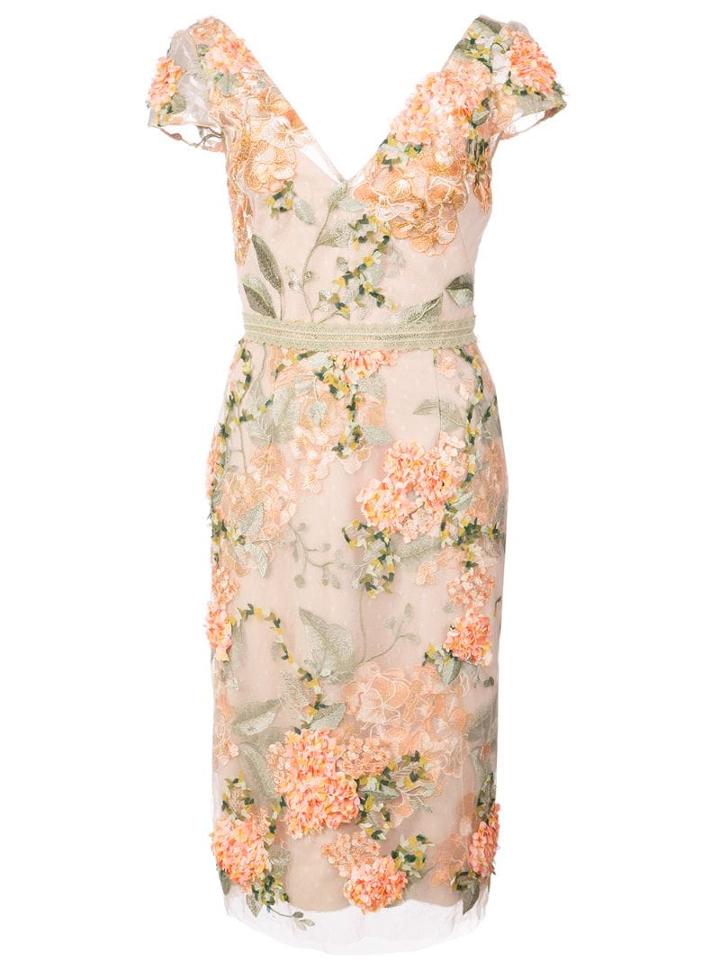 Marchesa Notte Floral-embroidered Lace Dress - Neutrals