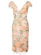 Marchesa Notte Floral-embroidered Lace Dress - Neutrals