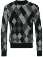 Saint Laurent Argyle Embroidered Sweater - Black