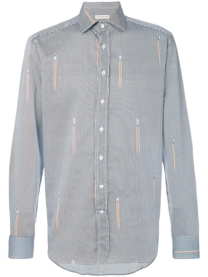 Etro - Pinstriped Space Rocket Print Shirt - Men - Cotton - 39, Blue, Cotton