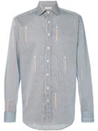 Etro - Pinstriped Space Rocket Print Shirt - Men - Cotton - 39, Blue, Cotton
