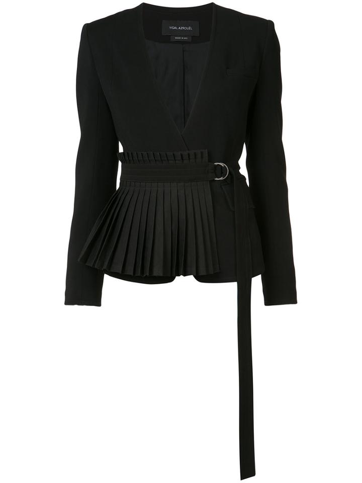 Yigal Azrouel - Pleated Hem Belted Blazer - Women - Spandex/elastane/viscose - 4, Black, Spandex/elastane/viscose