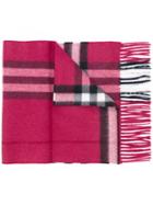 Burberry Checked Fringe Scarf - Pink & Purple