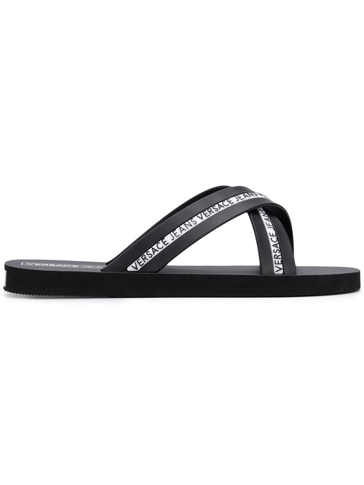 Versace Jeans Logo Stripes Crossover Sandals - Black