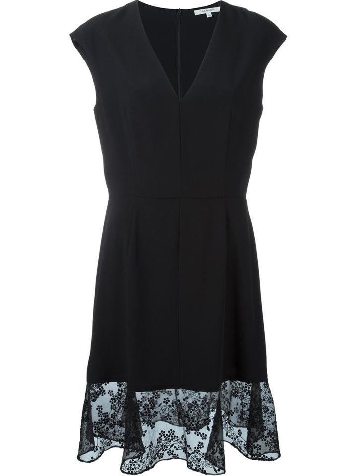 Carven Floral Embroidered Trim Dress, Women's, Size: 38, Black, Polyester/acetate/silk