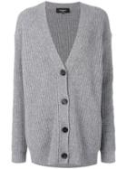 Rochas - Ribbed V-neck Cardigan - Women - Virgin Wool - 42, Grey, Virgin Wool