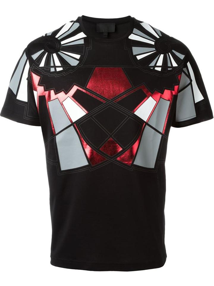 Les Hommes Geometric Print T-shirt, Men's, Size: L, Black, Cotton