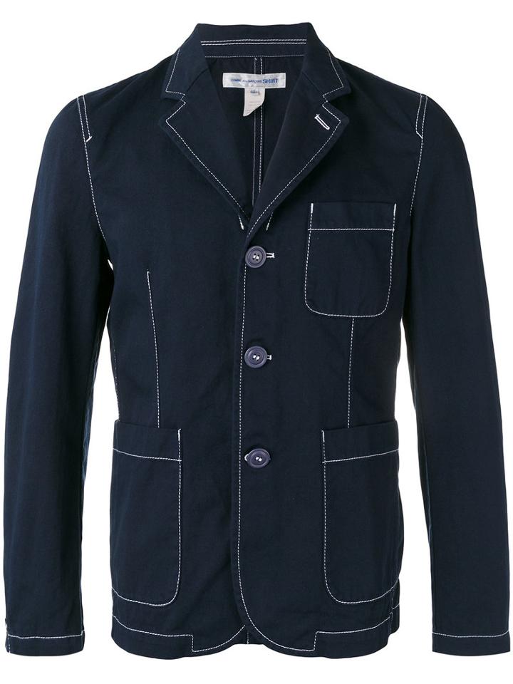 Comme Des Garçons Shirt Contrast Stitch Blazer, Men's, Size: Large, Blue, Cotton